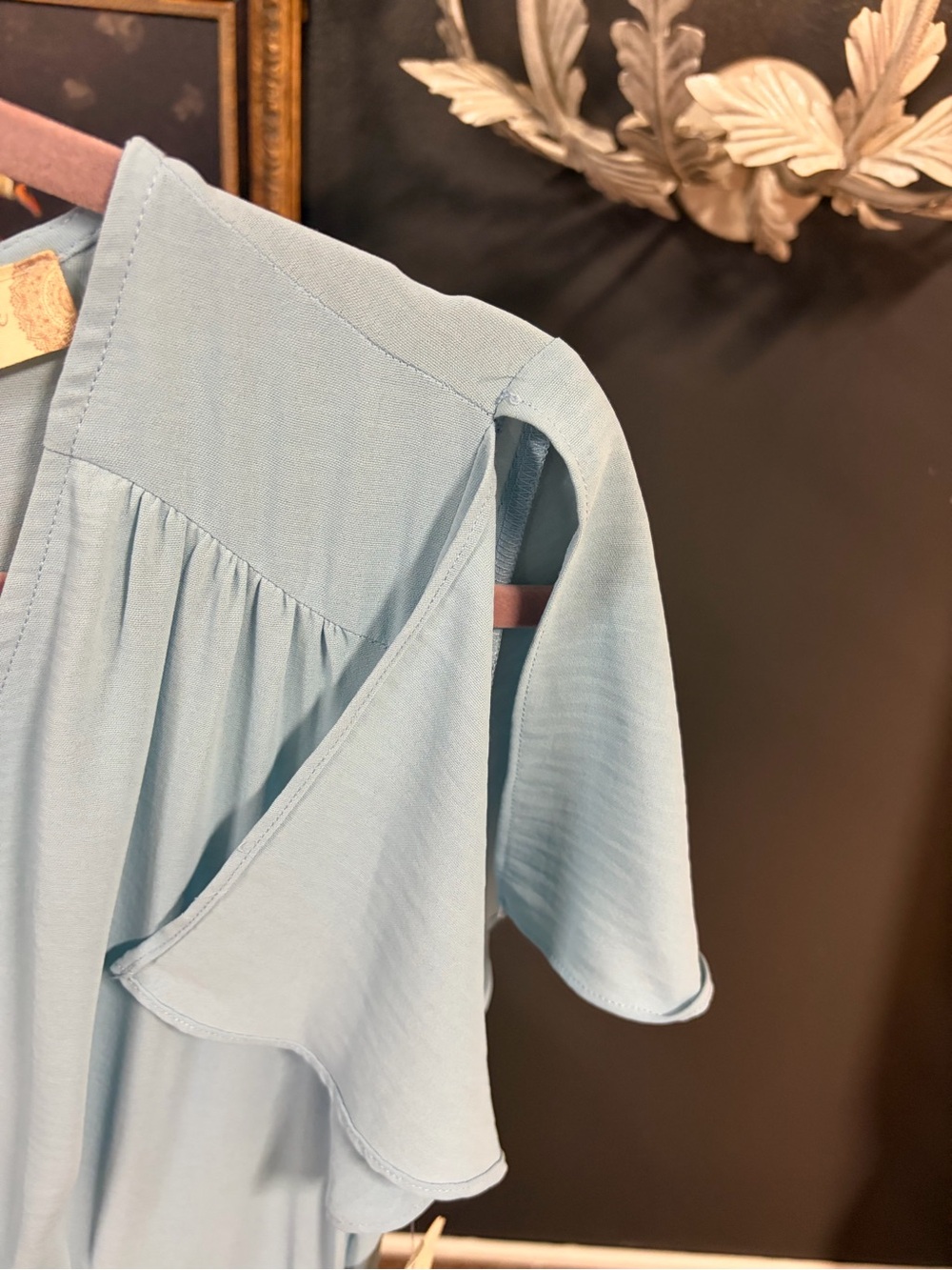 Altar'd State Pale Blue Wrap Maxi Dress with Flutter Sleeves - Picture 2 of 7